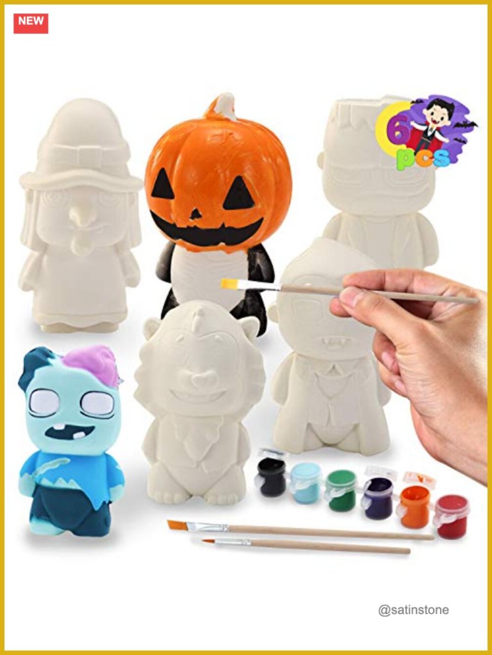 Halloween Squishy Toys Coloring Kit - 6 Characters, 6 Paints